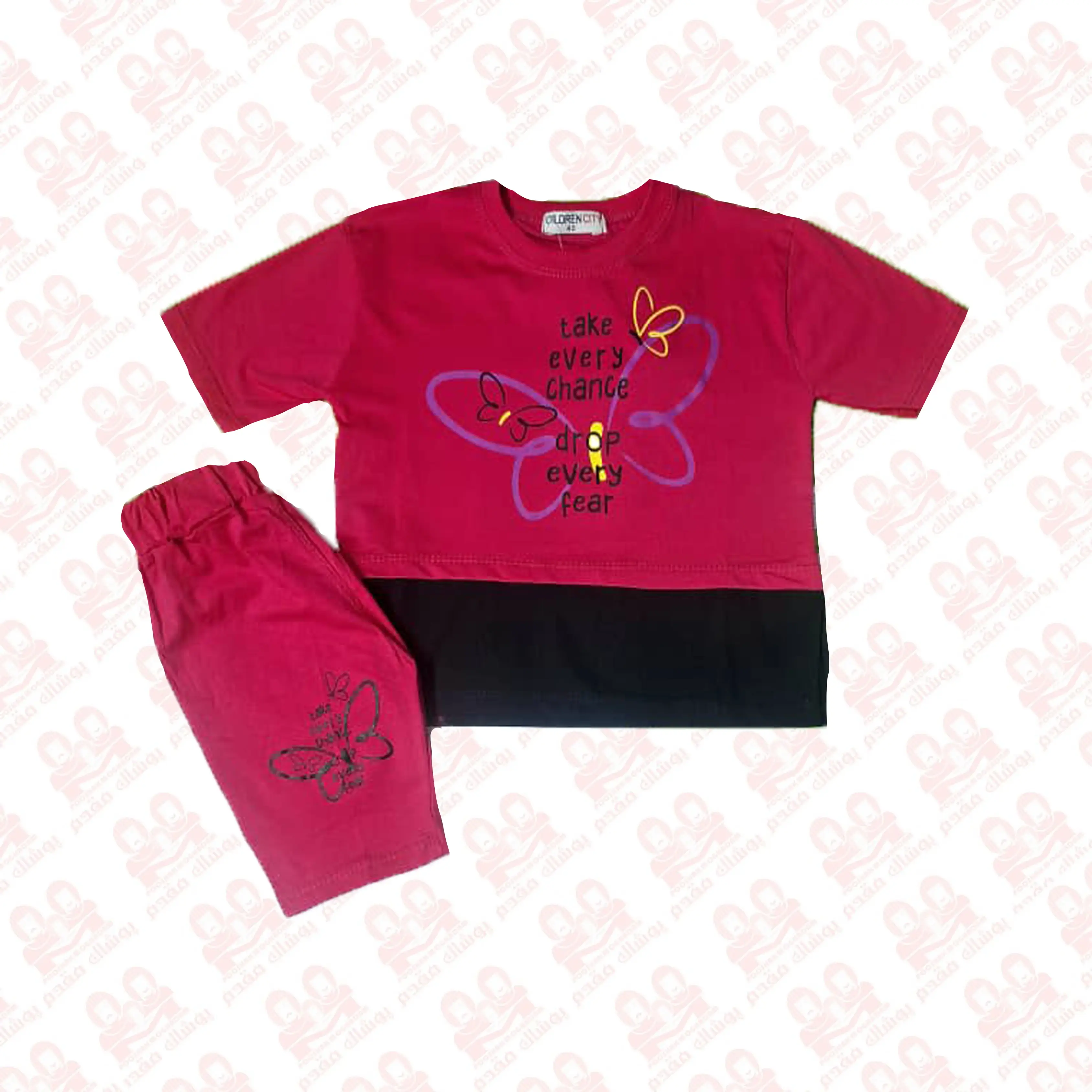 تیشرت شلوارک دخترانه پنبه چاپی کد7400-02-04 سایز45