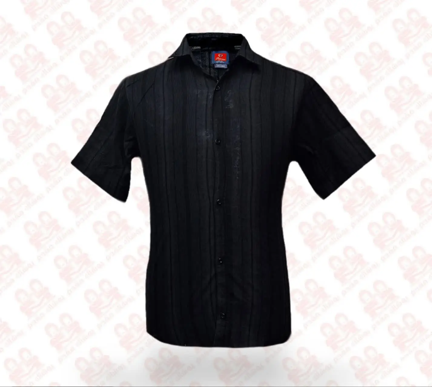 پیراهن مردانه آستین کوتاه اندامی کنفی طرح دار مشکی کد3300-002 سایز2XL