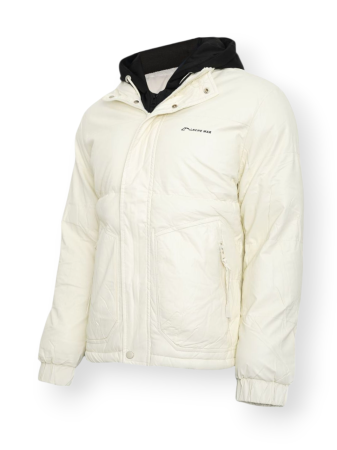 کاپشن مردانه کلاهدار چرم مصنوعی شیری CN2635