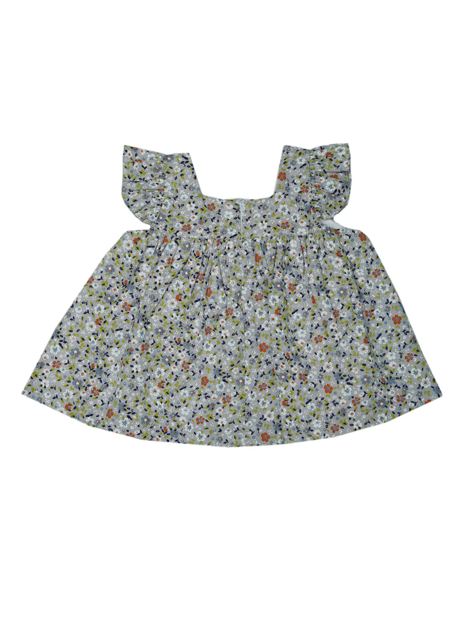 پیراهن دخترانه آستین کوتاه چین دار گلدار نخی طوسی DJ835 سایز6