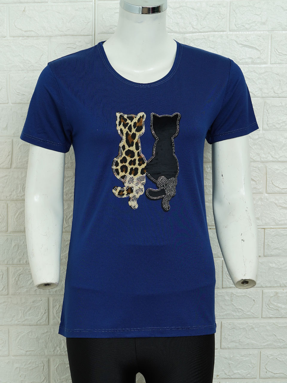 تیشرت زنانه ویسکوز گربه سرمه ای AV2637